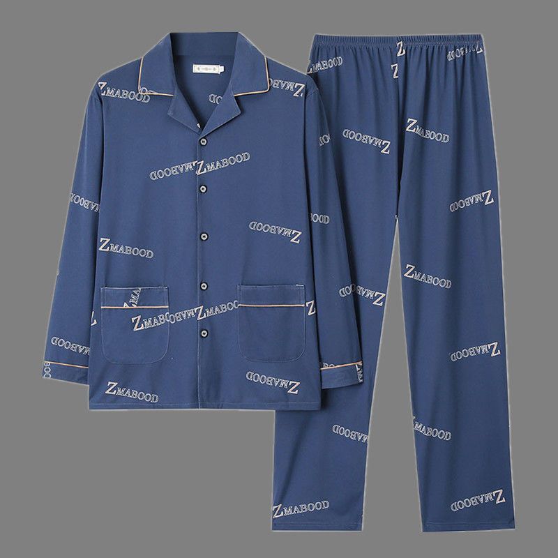 100% algodón pijamas de los hombres de primavera y otoño de manga larga traje de dos piezas más el tamaño suelto de la Juventud de los hombres homewear Delgado