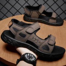 男士凉鞋男夏季包头亚马逊独立站洞洞鞋沙滩鞋手工缝底大码凉皮鞋