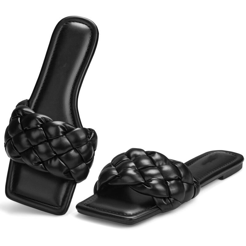 Cross-Border Amazon Foreign Trade Women's Open-Toe Flat Dress Sandals Non-Slip Comfortable Beach Square-Toe Slippers Factory Cross-Border Amazon Foreign Trade Women's Open-Toe Flat Dress Sandals Non-Slip Comfortable Beach Square-Toe Slippers Factory