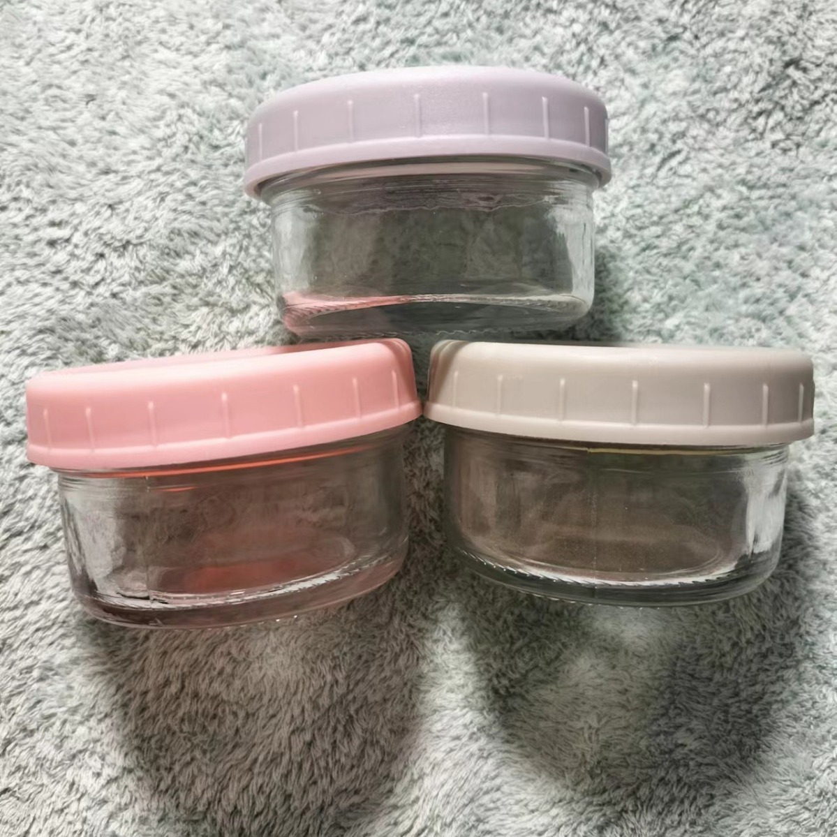 亚马逊出口产品玻璃酱杯六件套80毫升大口鱼子酱果酱瓶彩色盖密封