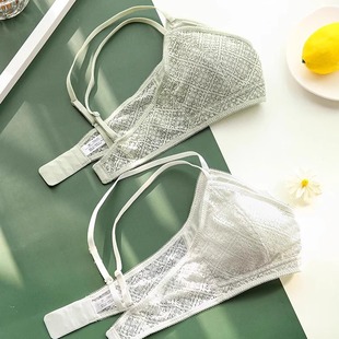 Silk French underwear women's wireless bra ultra-thin lace small chest triangle cup mulberry silk bra