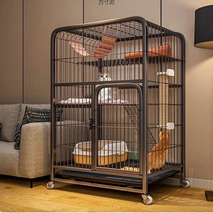 Cat Cage for Home Indoor Villa, Two-Story Square Tube Free Space Cat Nest and Toilet Integrated Cat House Cat Empty Cage