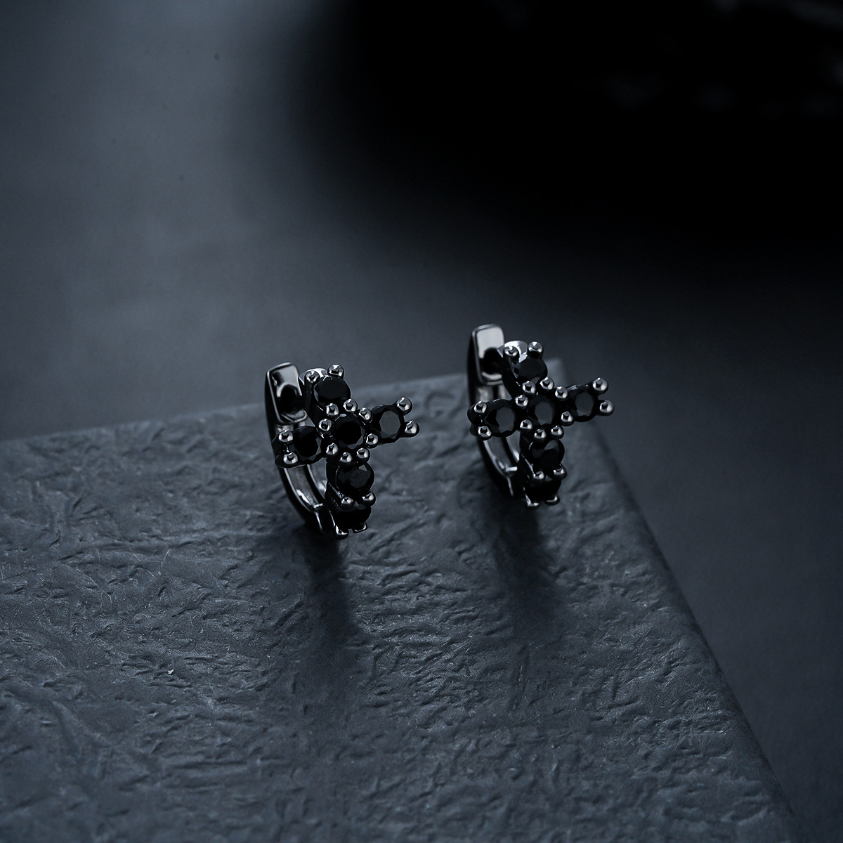 X1077-F (black zirconium cross earrings) gun black pair