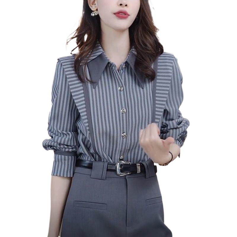 长袖条纹衬衫女士2025早秋季新款时尚减龄气质休闲显瘦设计感上衣|undefined
