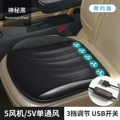 Home car dual-purpose ventilated cushion Cool pad - mysterious-black-5-fan-5v