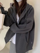 卫衣外套女款春季即墨灰色开衫拉链连帽初秋2025新款秋装早秋韩系