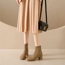 粗跟马丁靴瘦瘦靴子法式软皮小个子短靴加绒及裸靴女2025秋冬新款
