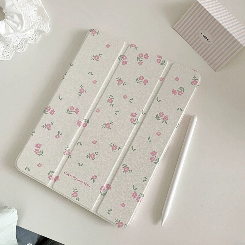 Pink Small Floral Suitable for iPad Tablet Protective Case Soft Edge Hard Bottom Anti-Fall Design Pink Small Floral Suitable for iPad Tablet Protective Case Soft Edge Hard Bottom Anti-Fall Design