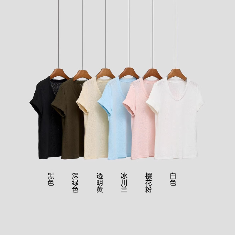 'Flower of Skin' V-Neck Lace Cotton and Linen Short-Sleeved T-Shirt 2026 Summer Versatile Cool and Slimming Comfortable Top for Women 'Flower of Skin' V-Neck Lace Cotton and Linen Short-Sleeved T-Shirt 2026 Summer Versatile Cool and Slimming Comfortable Top for Women