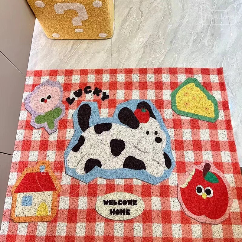Starter's Silk Ring Floor Mat Red Plaid Carpet Entrance Door Mat Dirt-resistant Dirt-resistant Dog Starter Foot Mat