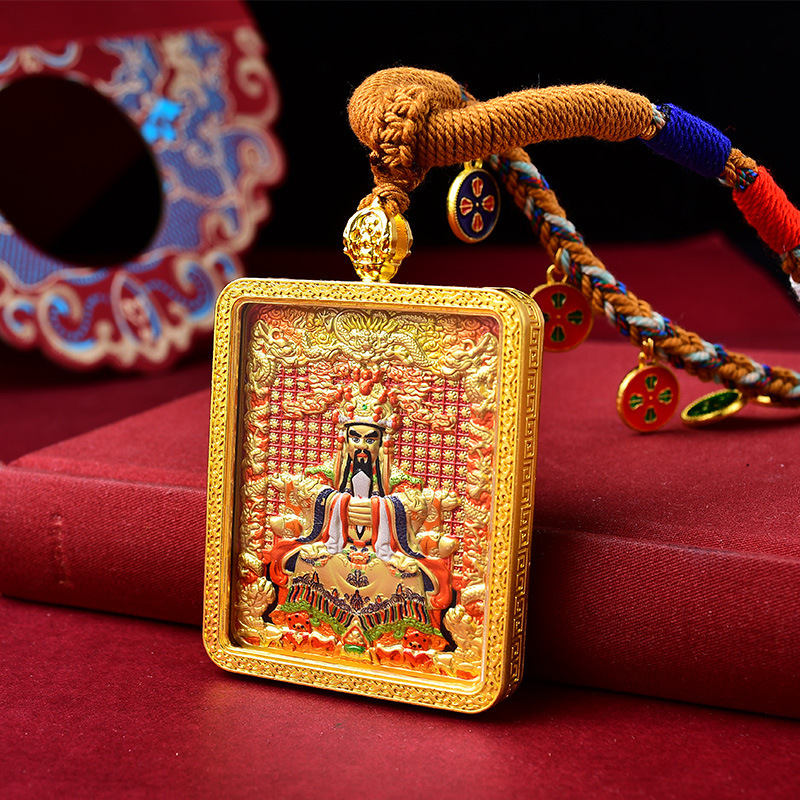 Popular Bracelet Brass Thangka Wearable for Men and Women Xizang Style Five Gods Necklace Painted Jewelry Pendant Accessory