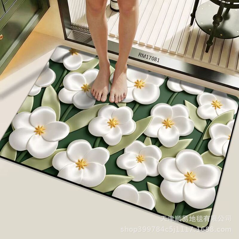 Niche Design Floral Dopamine-Style Bathroom Mat, Diatomaceous Earth, Stain-Resistant, Non-Slip, Wear-Resistant, Easy-Care Mat