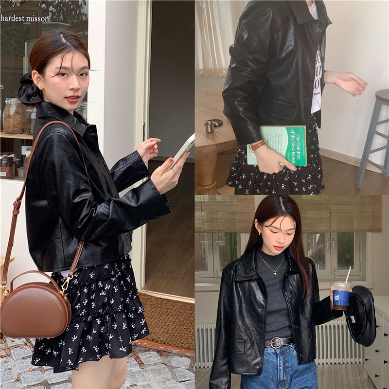 实拍现货  2025年春秋季新款韩系百搭时髦好质感皮衣短外套女装