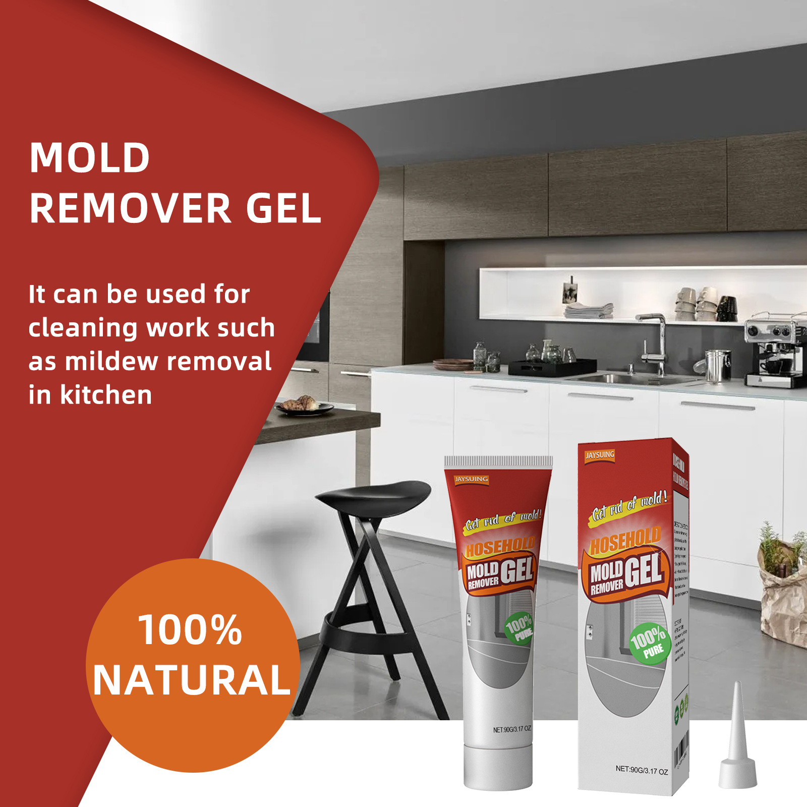 Jaysuing Mold Remover Gel, Bathroom Kitchen Wall White Surface Stain Mold Cleaning Agent