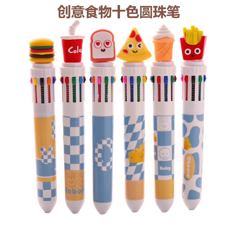 Alimentos creativos bolígrafos de 10 colores pequeños papelería frescos regalos de estudiantes bolígrafos de papas fritas bolígrafos de mano coloridos
