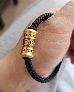 999 Pure Gold Six-Character Mantra Bracelet for Women, Black Gold Transfer Beads, Passepartout Gold Bracelet, Birthday Gift for Couples