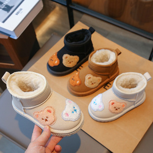 Children's Snow Boots Girls' Shoes 2024 New Winter Boys' Short Boots Fleece-Lined Thickeneded Warm Bear Cotton Shoes