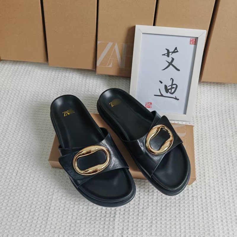 外贸夏季网红新款ZA松糕金属一字凉鞋women‘s sandals/slipper|undefined