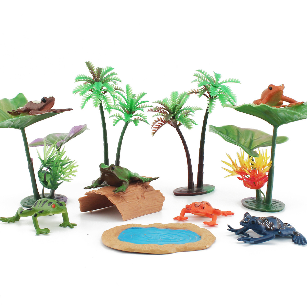 Amazonas simulación estanque árbol hoja de loto modelo de rana microscópica escena Rana estanque de peces accesorios traje Decoración Juguetes