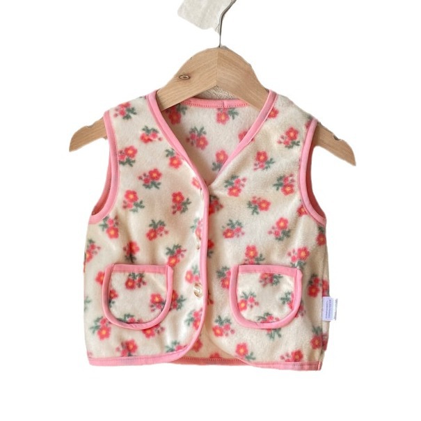 Bebé bebé primavera y otoño floral de terciopelo de doble cara de un solo pecho ropa exterior chaleco niños y niñas bebé niños chaleco caliente