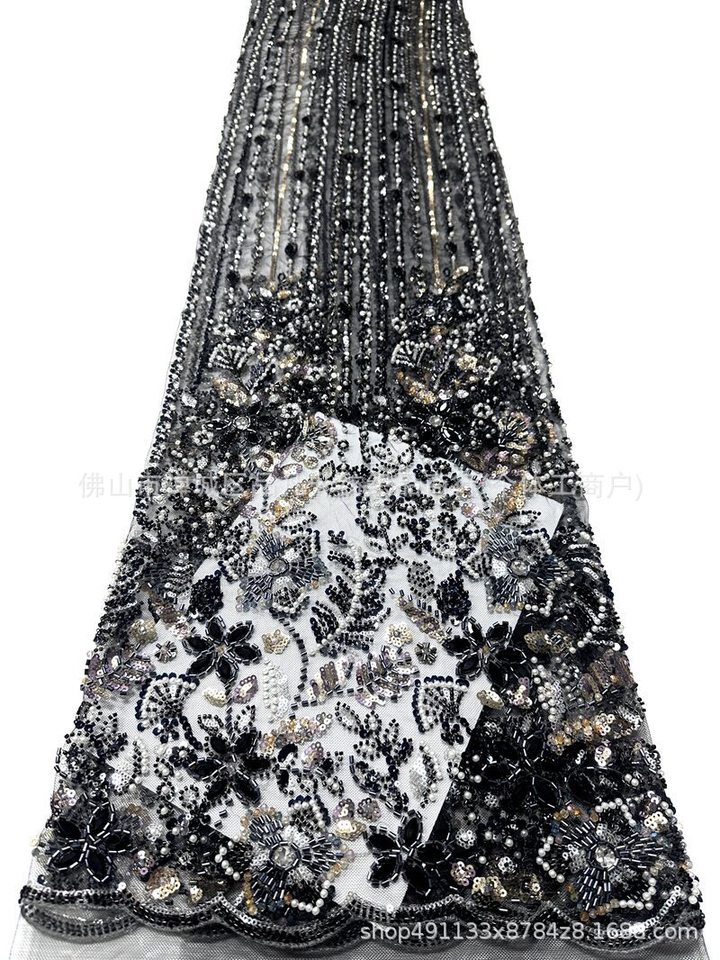 Fabricantes de cabello recto de mano pesada taladro de tela de perforación en caliente Europa y América vestido de boda transfronterizo vestido de moda tela