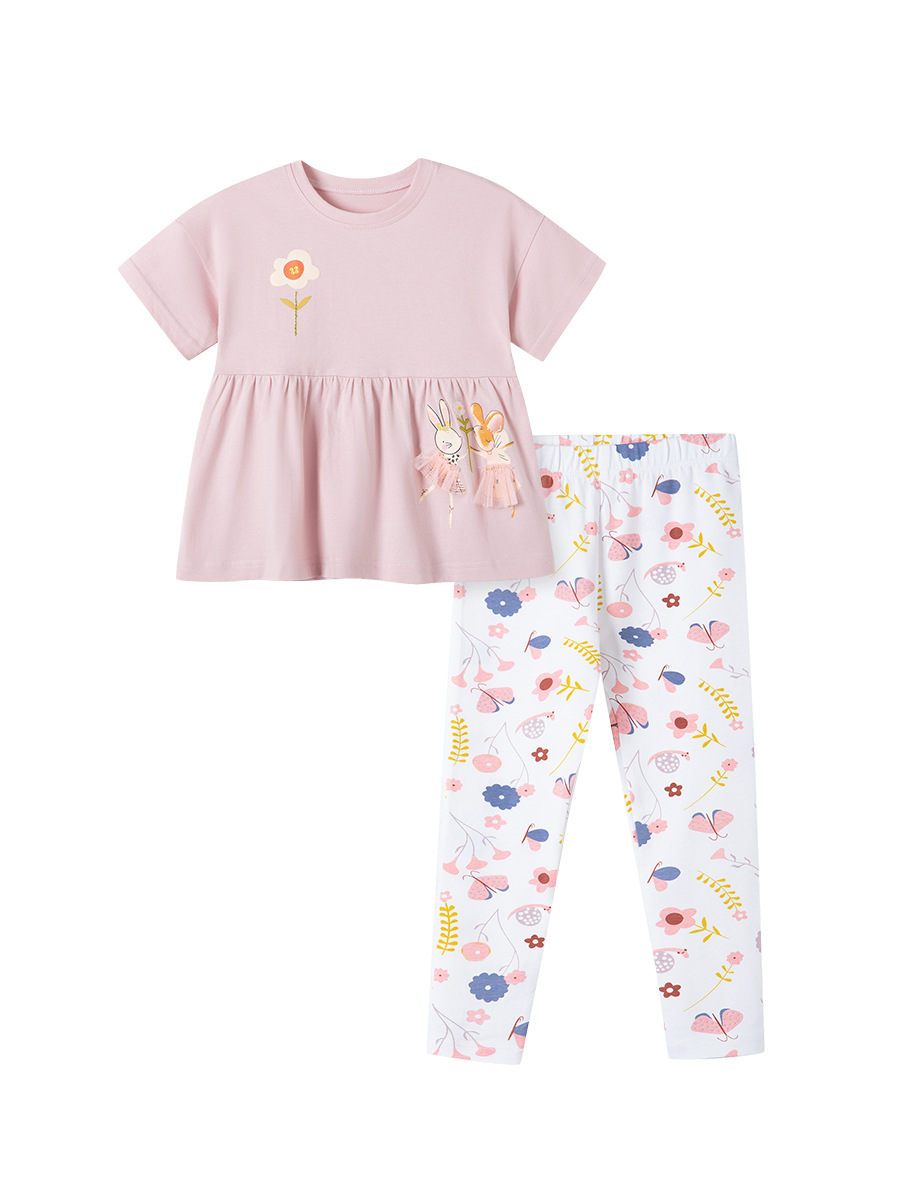 Procesamiento personalizado traje de niña transfronterizo de dos piezas para niños de manga corta de verano traje de niño lindo europeo y americano al por mayor
