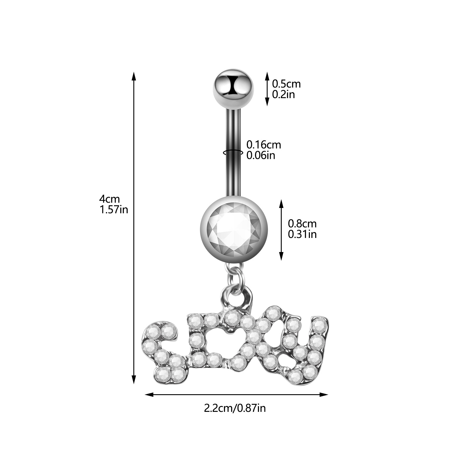 Personalised Diamond Belly Button Ring Stainless Steel Geometric_voghion.com