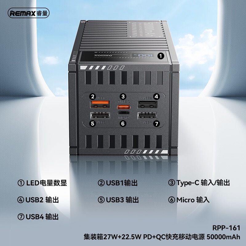 Remaxコンテナ50000ミリアンペア大容量27W 22.5W充電宝超快充移動電源卸売り|undefined