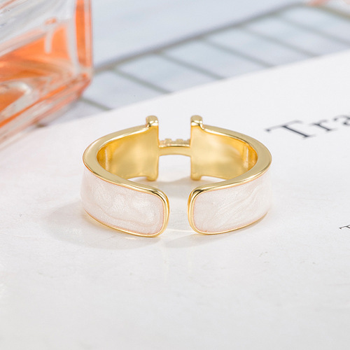 Letter H ring~white oil-dropping zircon high-end opening niche French temperament ring index finger ring for women 