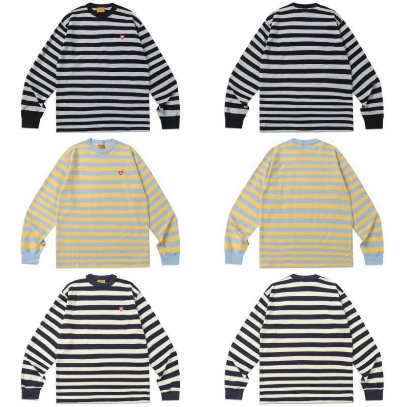 In-stock Japanese trendy brand Human 2025 autumn/winter new HM striped long-sleeve T-shirt, cityboy heavyweight top for women In-stock Japanese trendy brand Human 2025 autumn/winter new HM striped long-sleeve T-shirt, cityboy heavyweight top for women