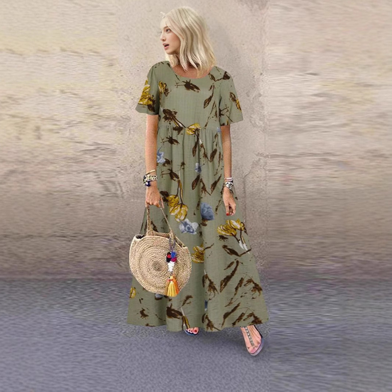 Cross-Border Hot-Selling Item: European and American Casual Round-Neck Short-Sleeve Dress, New Summer Women's Fashion, Popular on Aliexpress Independent Sites Cross-Border Hot-Selling Item: European and American Casual Round-Neck Short-Sleeve Dress, New Summer Women's Fashion, Popular on Aliexpress Independent Sites