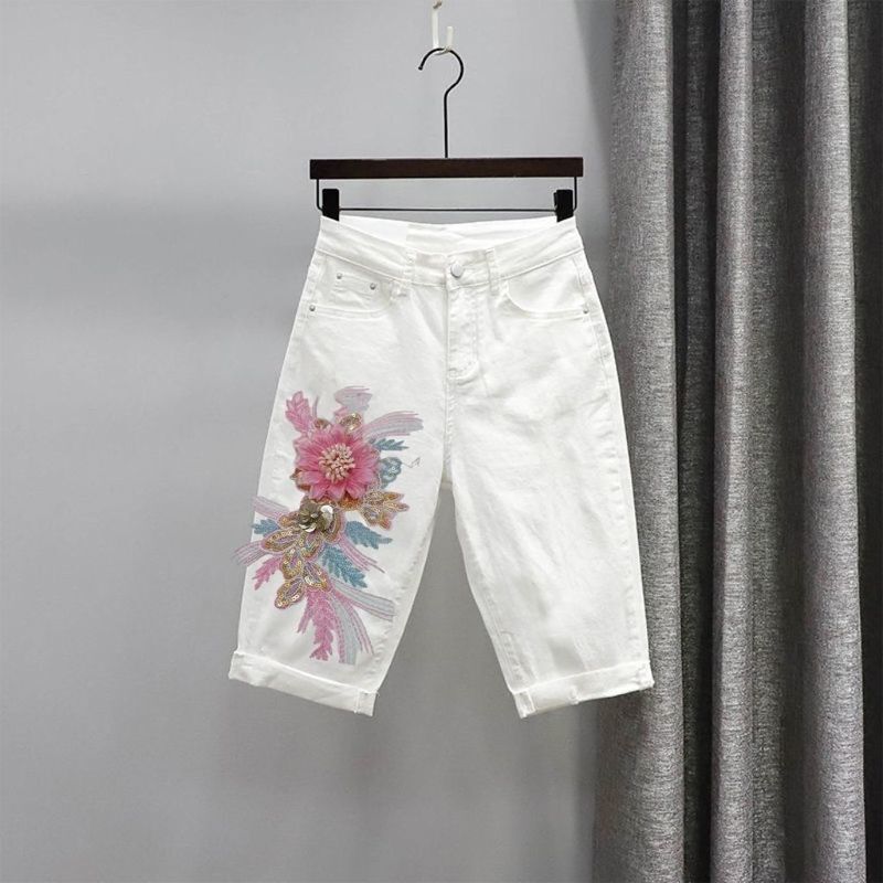 Heavy-Duty Denim White Casual Shorts for Women, 2026 Summer New Versatile Loose Slimming Straight Mid-Length Pants