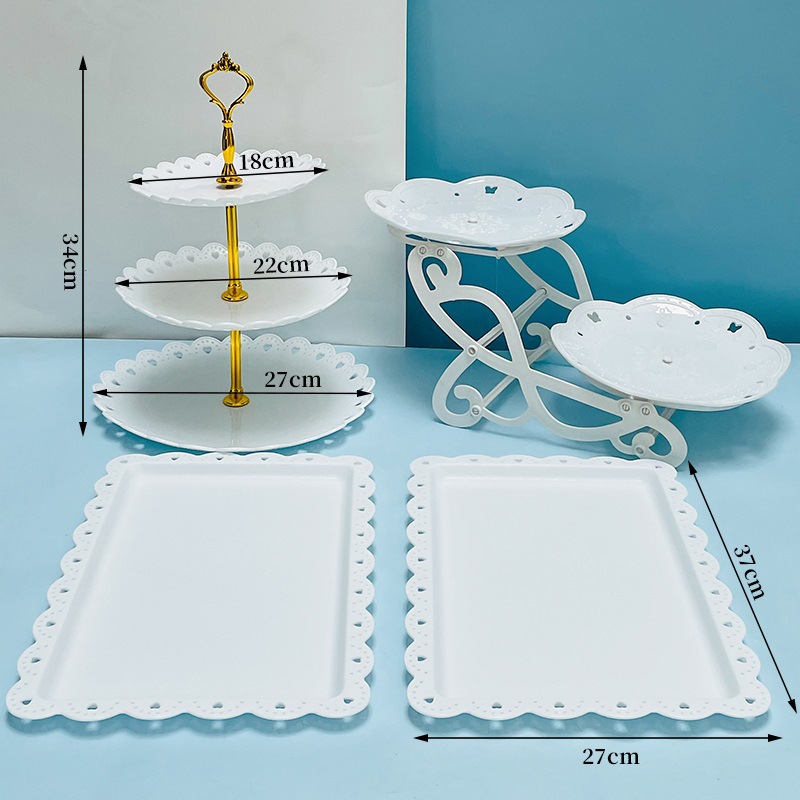 Decoración de postres de cumpleaños estante de exhibición de boda europea estante de frutas estante de pastel de plástico bandeja de bocadillos