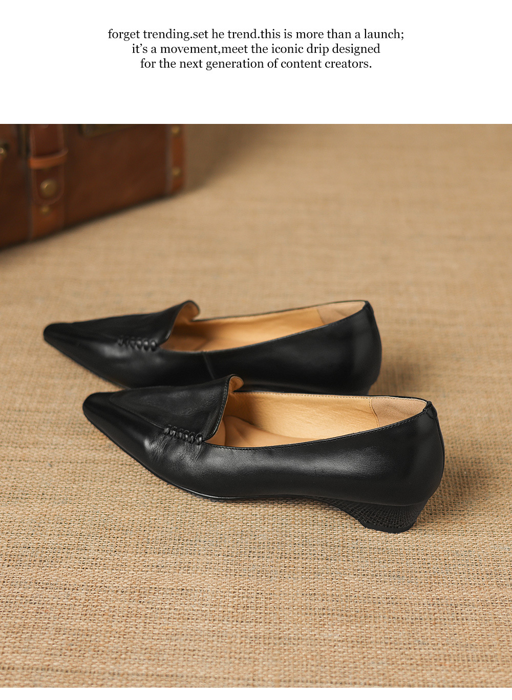 Giày da nữ mũi nhọn gót thấp phong cách vintage khóa thắt lưng — đen chi tiết 19