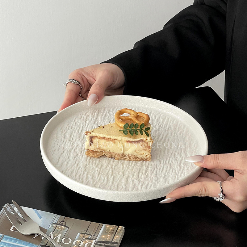 High-End Ceramic Cake Plate, Household Exquisite Stone Pattern Western Food Plate, Pasta Plate, Creative Steak Salad Plate, Round Plate High-End Ceramic Cake Plate, Household Exquisite Stone Pattern Western Food Plate, Pasta Plate, Creative Steak Salad Plate, Round Plate