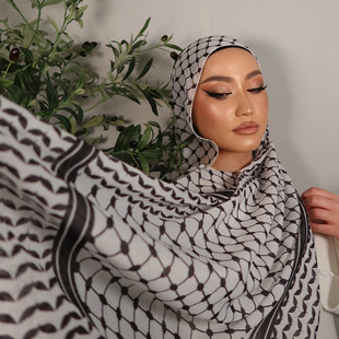 Cross Border Turban Scarf Shawl Arab New Middle Eastern Print Palestine Pearl Chiffon Turban