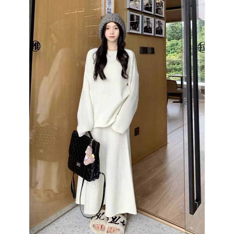 가을과 겨울 세트 먹이는 게으른 모유 수유 최고 가을 니트웨어 봄과 가을 높은 허리 엉덩이 피쉬 스커트
