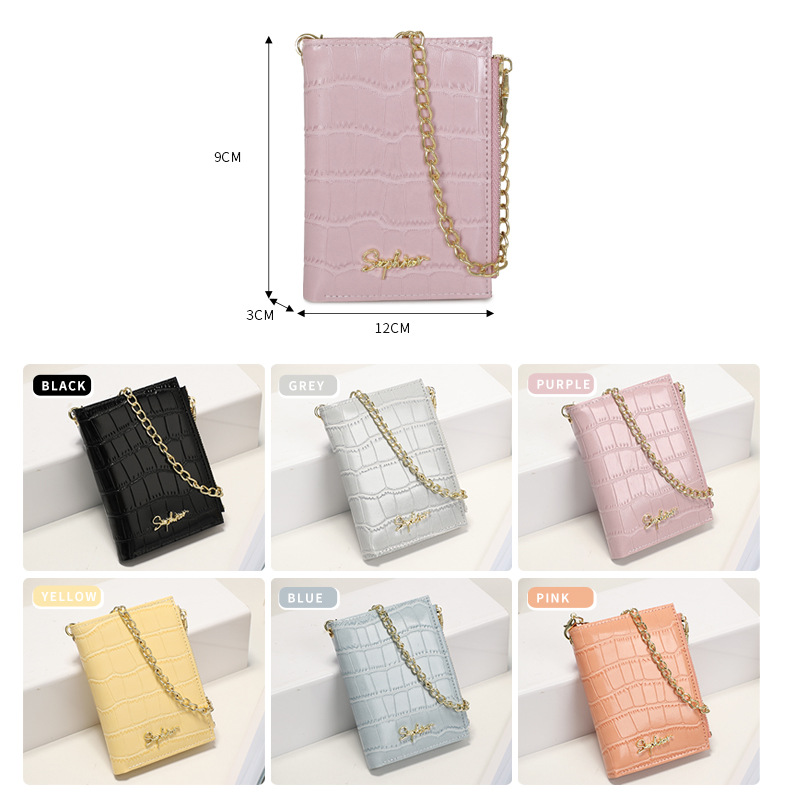 Cartera de mujer con estampado de cocodrilo, bolso multifuncional de tarjeta PU plegable, cadena de mano, bolso de cambio ligero, corto y de alta calidad.
