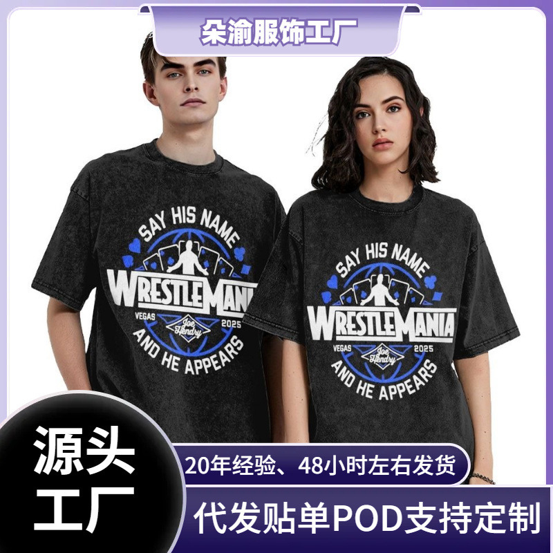 Cross-Border Aliexpress Joe Hendry Washed T-Shirt Men's and Women's Pure Cotton Humorous T-Shirt Crew Neck Saying His Name