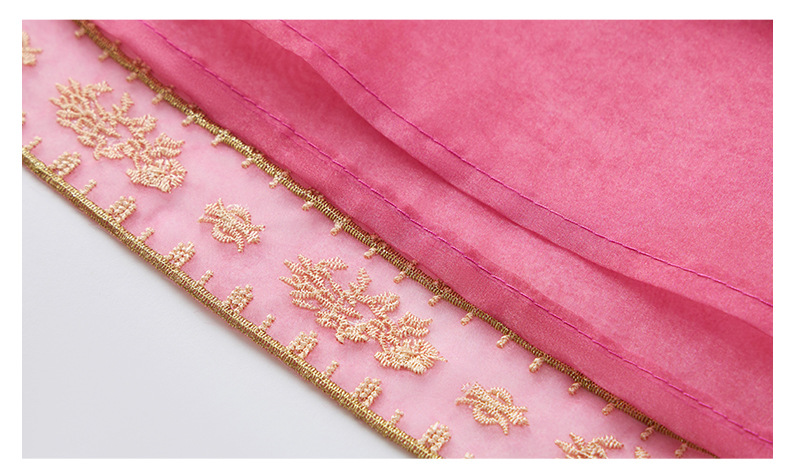 Đầm hai dây kèm áo vest lửng thêu hoa cổ đứng nữ tính — màu hồng đậm, Xanh lục chi tiết 31
