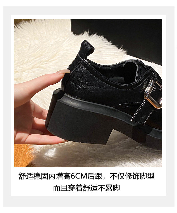 Giày lười nữ mũi tròn gót thô 3–5 cm kiểu Anh, đế cao su — Màu nâu, Màu đen chi tiết 3