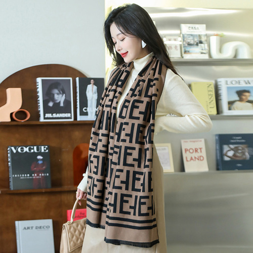 Minimalist OM scarf for women, Korean style geometric faux fur autumn winter warm scarf, fashionable versatile long length trendy shawl