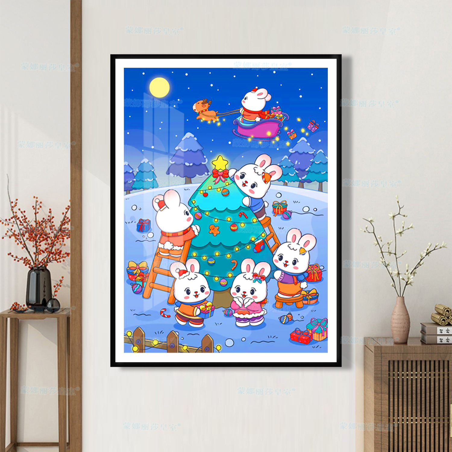Mona Lisa real bordado de cruz conejo de Navidad tela de oro explosión lindo conejo bendición pequeña pintura decorativa image 4