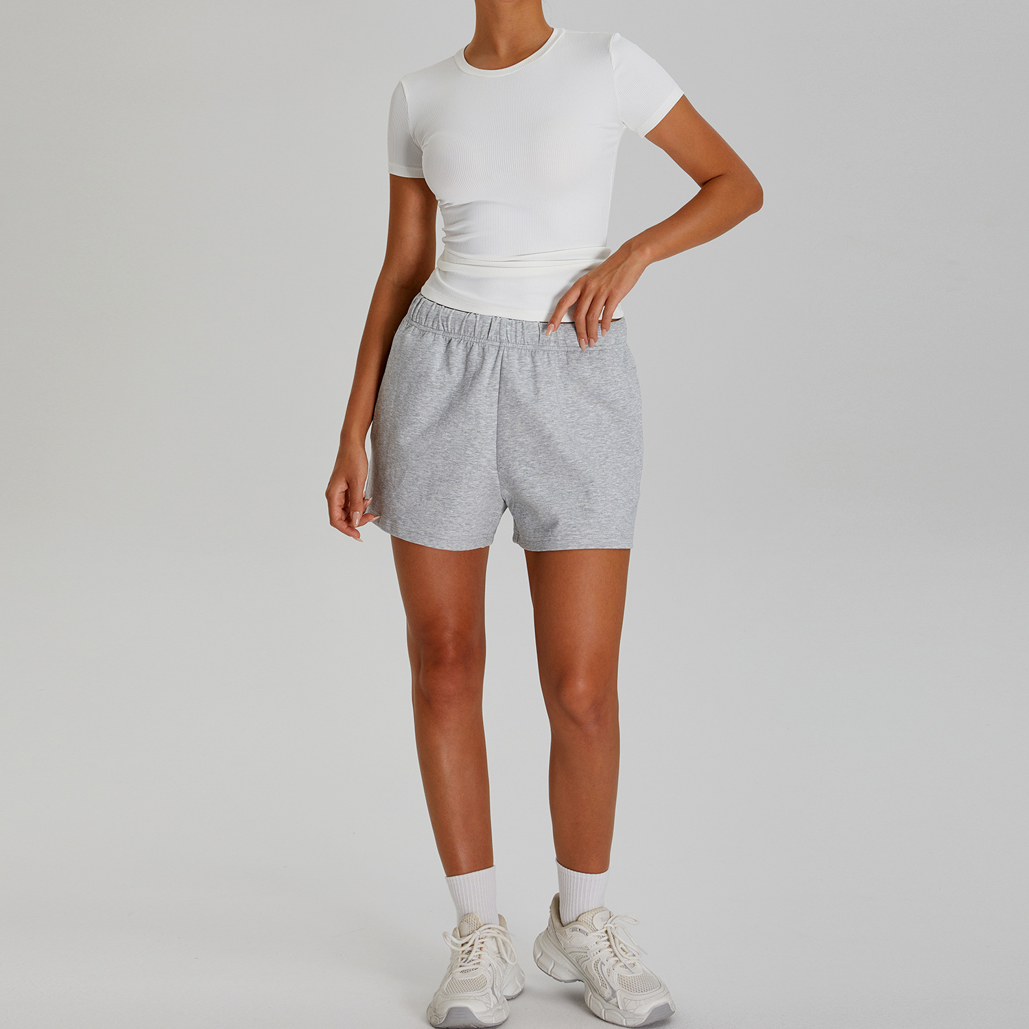 Traje de yoga ajustado transfronterizo, hilo fino, hombro, manga corta, pantalones casuales para correr de todo fósforo, traje deportivo de fitness para mujer image 10