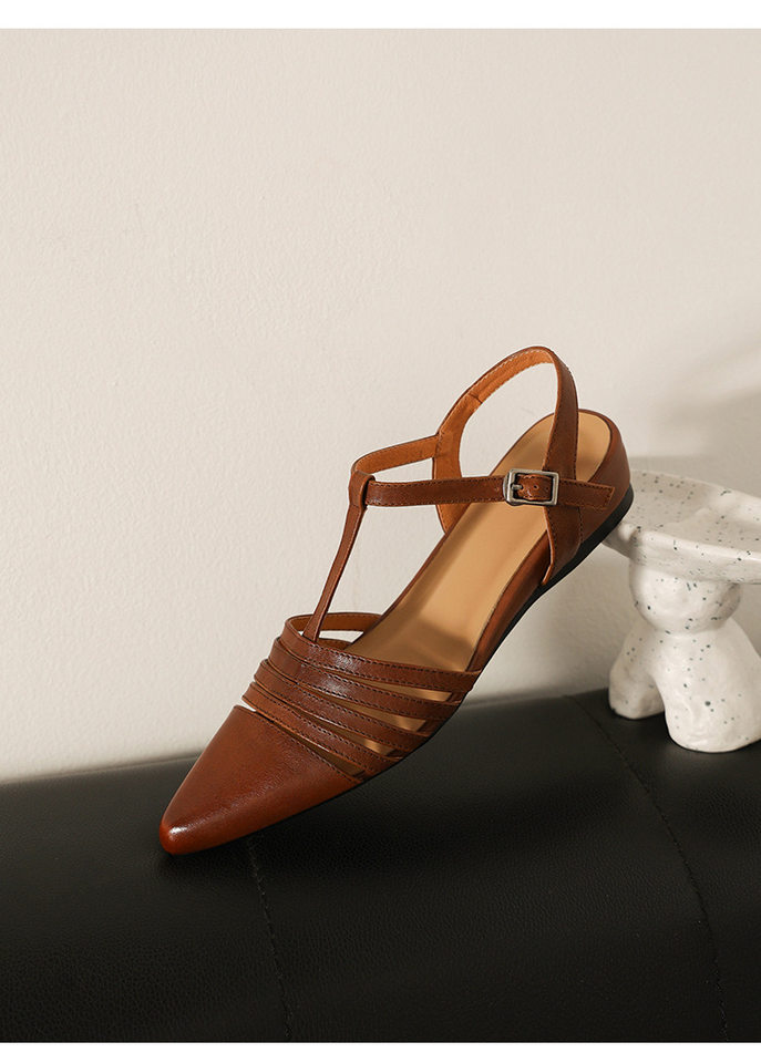 Sandal nữ hở mũi gót thấp 3 cm, quai dệt đinh tạo kiểu cổ điển — Sữa hạnh nhân chi tiết 9