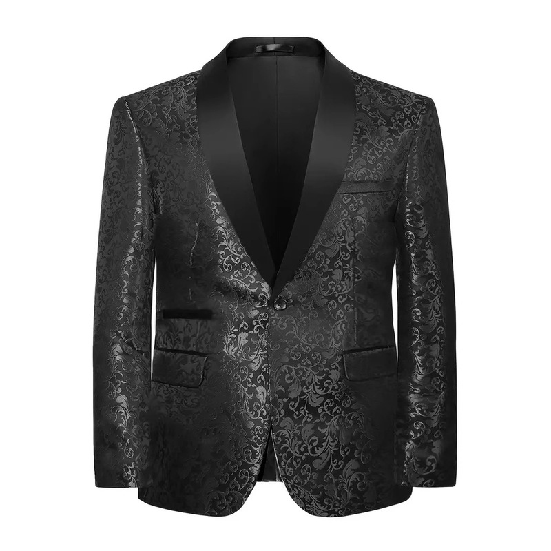 Cross-border Trade Men's Floral Pattern Suit Jacket Elegant Single Button Long Sleeve Suitable for Wedding Party Dress Jacket