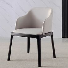 北欧意式轻奢餐桌椅子实木餐椅软包靠背椅凳子扶手八角椅带铜脚