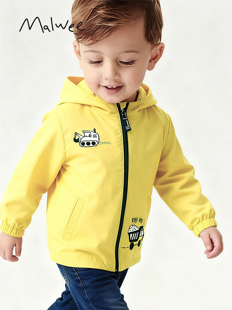 Malwee abrigo de los muchachos Primavera y otoño nuevos niños europeos y americanos con capucha cremallera camisa casual cardigan top de los niños