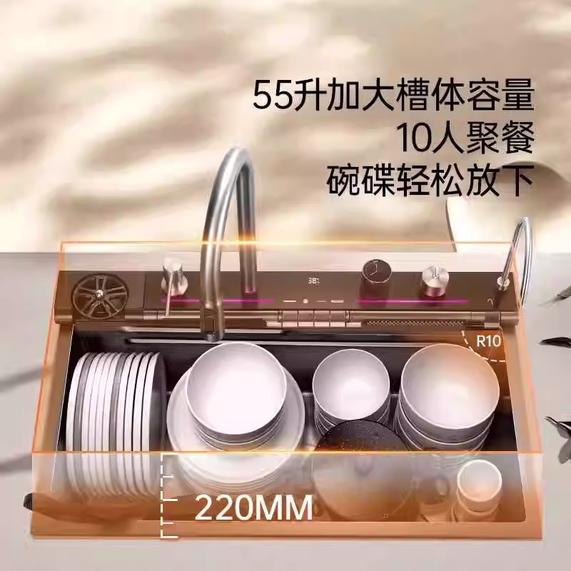 Cocina Whale Waterfall fregadero gran mesa de un solo fregadero lavavajillas domésticas fregadero de acero inoxidable 304