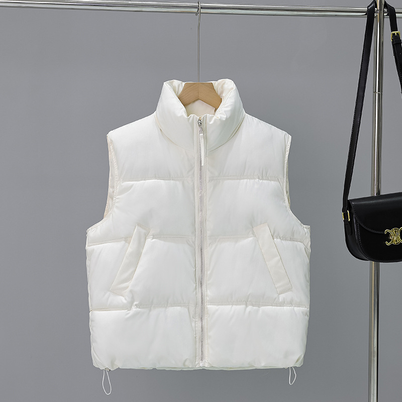 2025 otoño y invierno estilo coreano de collar grueso chaleco de algodón de plumón ropa de pan de moda casual suelta abrigo de hombro a prueba de viento